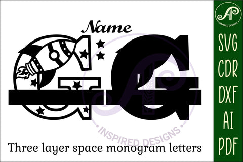 Rocket monogram letter Name signs 3 layer design bundle SVG APInspireddesigns 