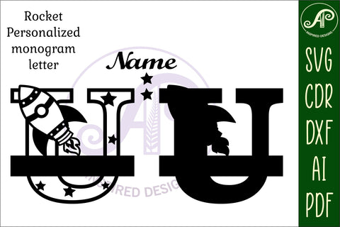 Rocket Monogram Letter U SVG File SVG APInspireddesigns 