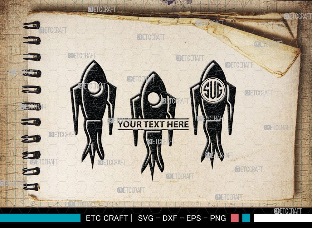 Rocket Monogram, Rocket Silhouette, Space Rocket Svg, Rocketship Svg ...