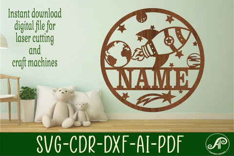 Rocket name sign svg laser cut template SVG APInspireddesigns 