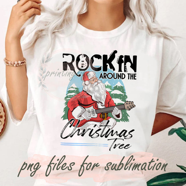 Rockin Around The Christmas Tree Png, Santa Claus Png, Holiday Png, Funny Christmas Design Png, Christmas Music Png, Winter Sublimation Png, Guitar Santa Png, Instant Download Sublimation PrintingLife 