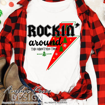 Rockin around the Christmas Tree SVG | Rock & Roll Christmas SVG PNG DXF | Winter Shirt SVG | Holiday Home Decor SVGs SVG Amber Price Design 