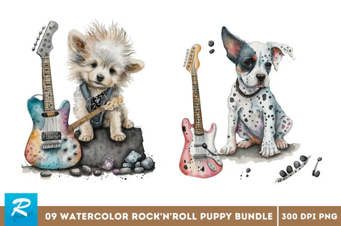 Rock'n'Roll Puppy Clipart Bundle Sublimation Regulrcrative 