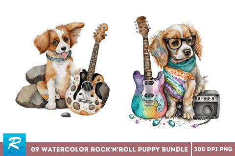 Rock'n'Roll Puppy Clipart Bundle Sublimation Regulrcrative 
