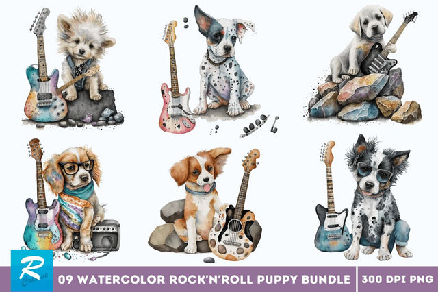 Rock'n'Roll Puppy Clipart Bundle Sublimation Regulrcrative 