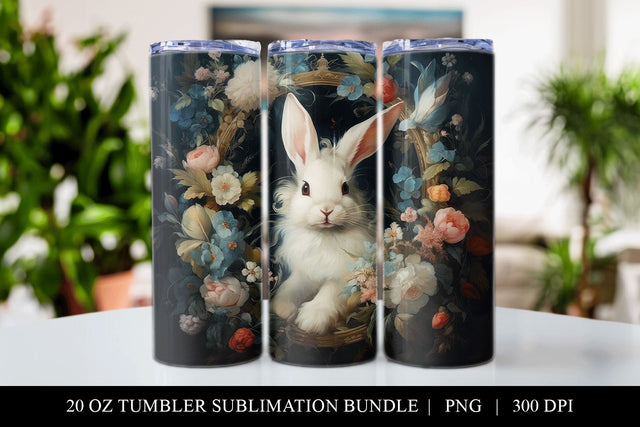 Rococo Bunny 20 oz Skinny Tumbler Sublimation Design PNG Sublimation BijouBay 