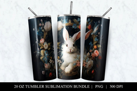 Rococo Bunny 20 oz Skinny Tumbler Sublimation Design PNG Sublimation BijouBay 