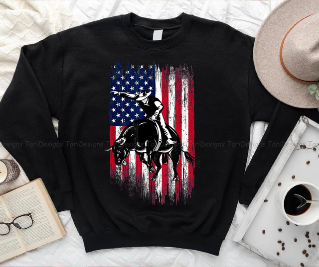 Rodeo Bull Rider Patriotic American Flag Cowboys PNG sublimation design Sublimation ToriDesigns 