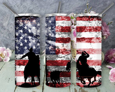 Rodeo Roping Tumbler Png, Team Roping 20oz Skinny Tumbler, Cowboy Sublimation Design, American Flag Tumbler Wrap, Rodeo Design Png, Digital Download Sublimation DesignSVG 