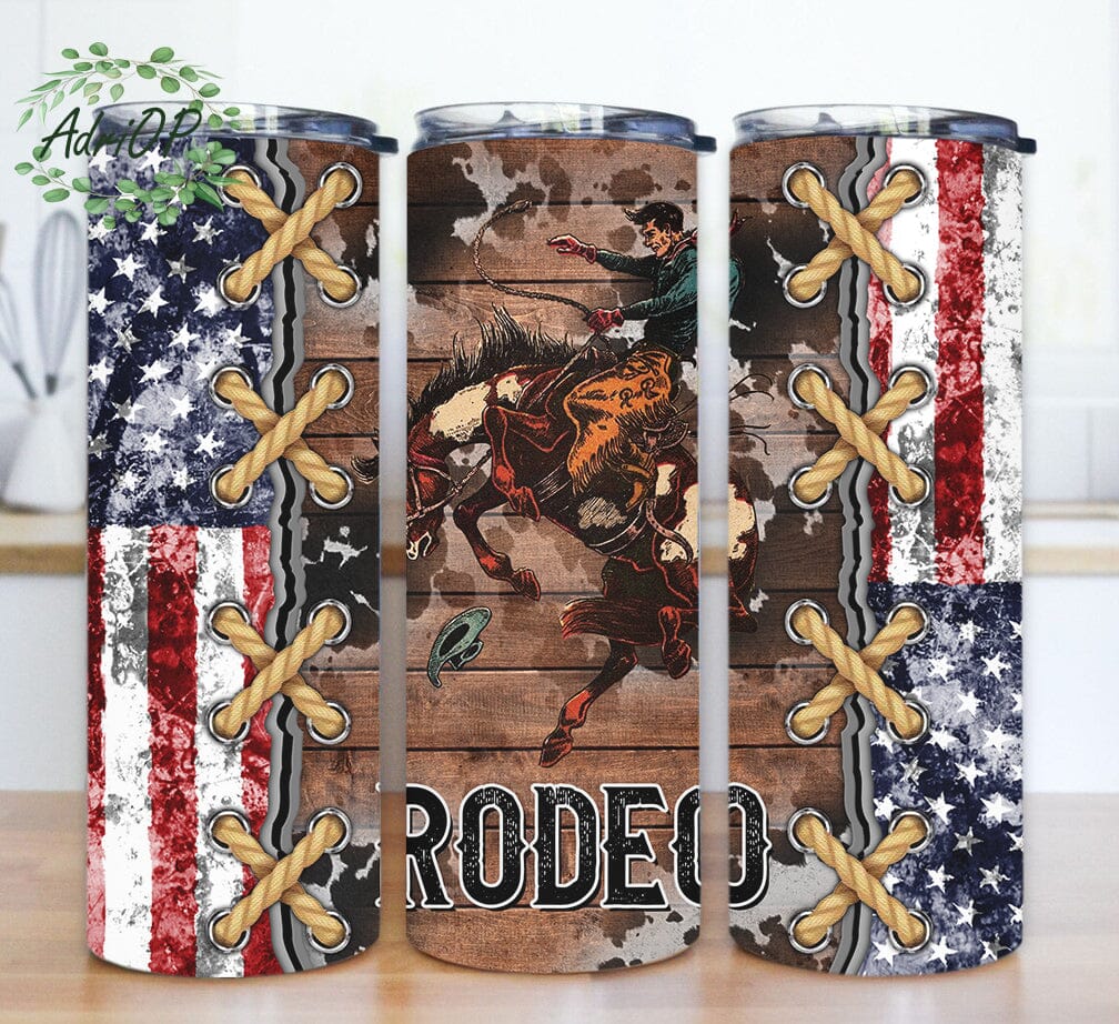Rodeo Tumbler, American Flag Tumbler, Wooden Pattern, Cowhide, Skinny ...