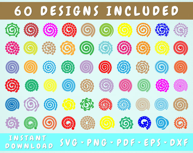 Rolled Flower SVG Bundle - 60 Designs SVG HappyDesignStudio 