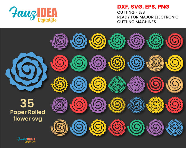 Rolled Flower Svg, Flowers Template, Rolled Paper Flowers Svg, Flowers svg, Rolled Flower Cut File, 3d Rose Svg, Rolled Paper Flower,Origami SVG Fauz 