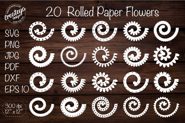 Rolled flowers. Rolled flowers svg. Rolled Paper flowers. Rolled flower templates. SVG Createya Design 