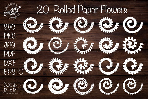 Rolled flowers. Rolled flowers svg. Rolled Paper flowers. Rolled flower templates. SVG Createya Design 