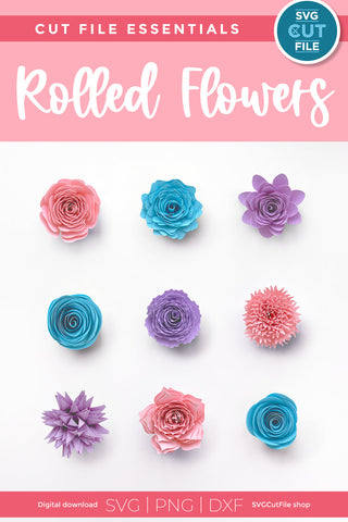 Rolled paper flowers svg bundle with rolled rose and foliage leaves SVG SVG Cut File 