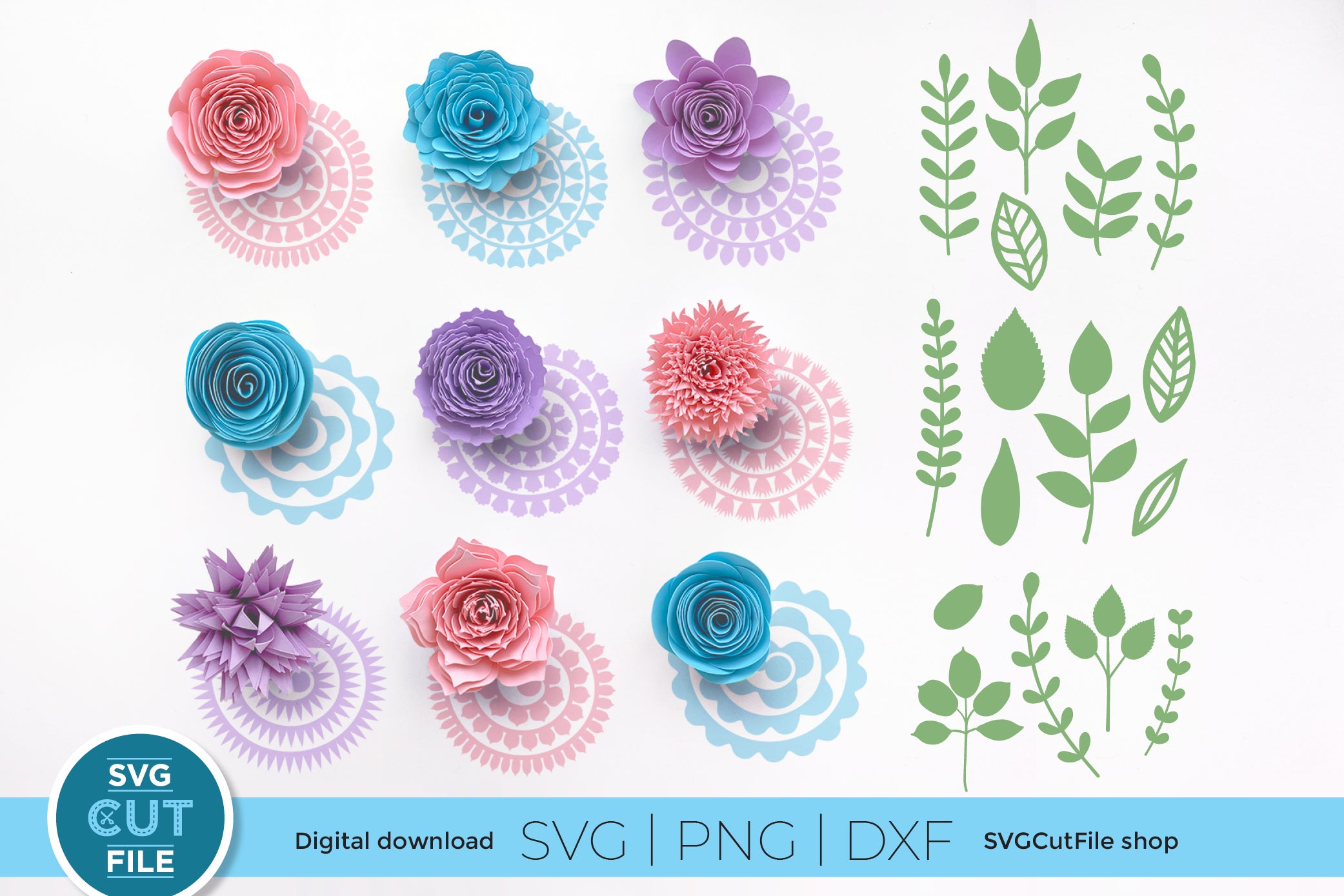 Flower SVG Bundle, rose svg, flowers svg, bouquet svg, floral svg, leaf svg,  leaves svg, wreath svg, svg designs, svg files for cricut, png - So Fontsy