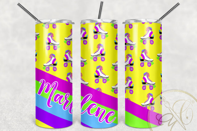 Roller Skate 20oz Skinny Tumbler Sublimation/ 80’s, 90’s/ Neon/ retro/ Yellow BG Sublimation Marlene Campos 
