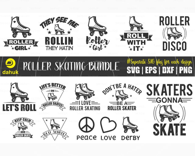 Roller Skating Bundle SVG, Roller Derby svg, Roller Skates Clipart, Silhouette, Svg, Eps, Dxf, Png, Cricut, Cut File SVG dahukdesign 