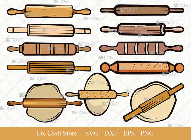 Rolling Pin Clipart SVG Cut File | Kitchen Svg | Baking Svg | Bundle | Eps | Dxf | Png SVG ETC Craft 