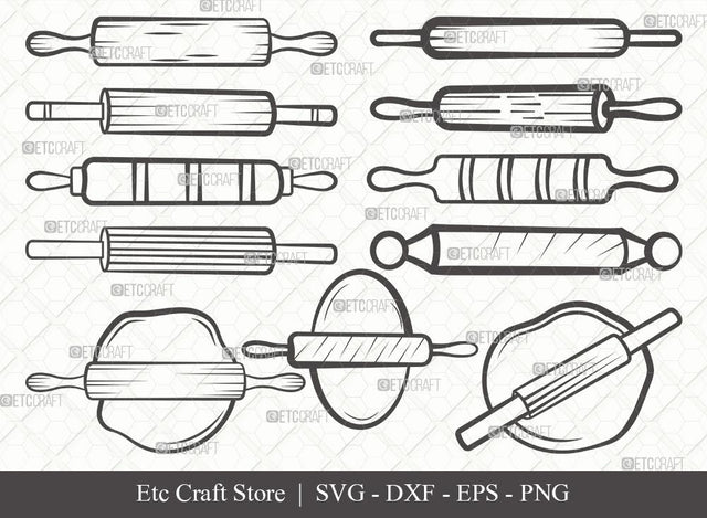 Rolling Pin Outline SVG Cut File | Kitchen Svg | Baking Svg | Bundle | Eps | Dxf | Png SVG ETC Craft 