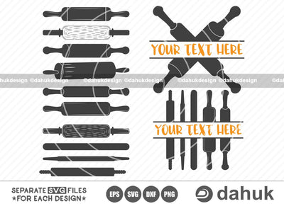 Rolling Pin Split SVG, Kitchen Monogram SVG, Rolling pin svg, Rolling pin vector svg, Cut file for silhouette, svg, eps, dxf, png, clipart cricut design space, vinyl cut files SVG dahukdesign 