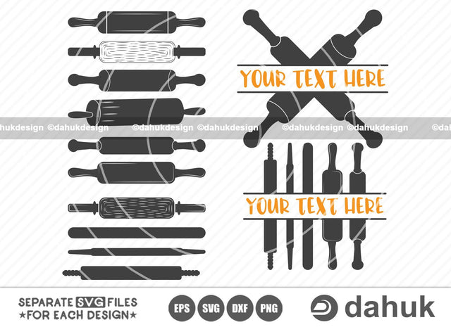 Rolling Pin Split SVG, Kitchen Monogram SVG, Rolling pin svg, Rolling pin vector svg, Cut file for silhouette, svg, eps, dxf, png, clipart cricut design space, vinyl cut files SVG dahukdesign 