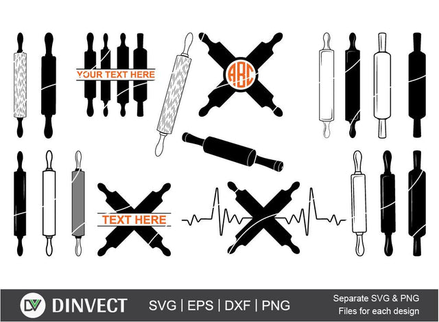 Rolling Pin SVG, Kitchen SVG , Baking Silhouette, Cooking clipart, Rolling pin Monogram, Kitchen equipment, Cut File, Silhouette Studio, Cutting Machine SVG Dinvect 
