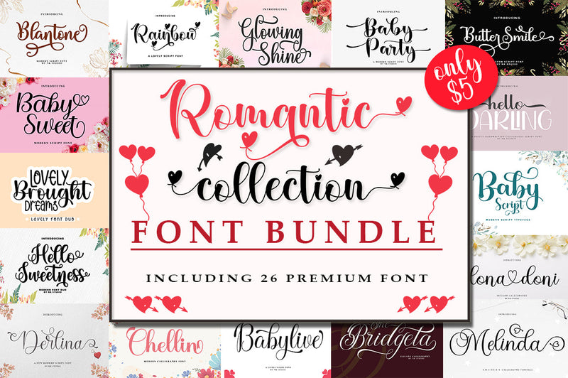Romantic Collection Font Bundle Font Nurul Kamal 