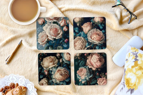 Romantic roses square coaster sublimation designs bundle PNG Sublimation Angelina Semenova 