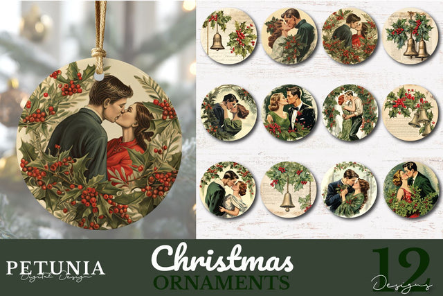 Romantic Vintage Christmas Ornament Sublimation Bundle Sublimation Petunia Digital Design 
