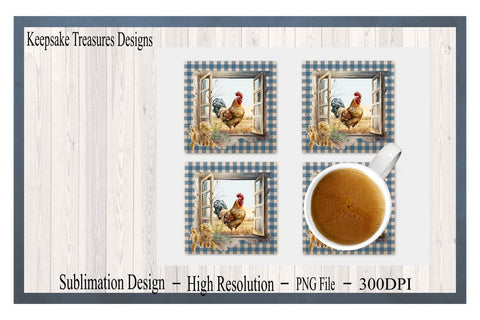 Rooster 11oz Mug Wrap and Coaster Set, Farmhouse Design, Sublimation PNG, Digital Download, Printable Coaster Template Sublimation Keepsake Treasures Designs LLC. 
