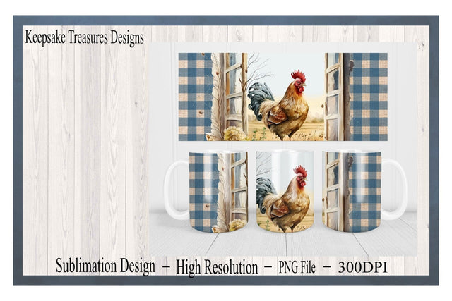 Rooster 11oz Mug Wrap and Coaster Set, Farmhouse Design, Sublimation PNG, Digital Download, Printable Coaster Template Sublimation Keepsake Treasures Designs LLC. 