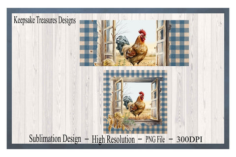 Rooster 11oz Mug Wrap and Coaster Set, Farmhouse Design, Sublimation PNG, Digital Download, Printable Coaster Template Sublimation Keepsake Treasures Designs LLC. 