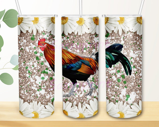 Rooster 20oz Skinny Png, Chicken Tumbler Png, Daisy Glitter Tumbler Wrap, Animal Farm Tumbler Design, Farm Life Sublimation Design, Instant Download Sublimation sassyprint 