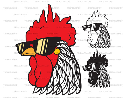 Rooster head with sunglasses SVG TribaliumArtSF 