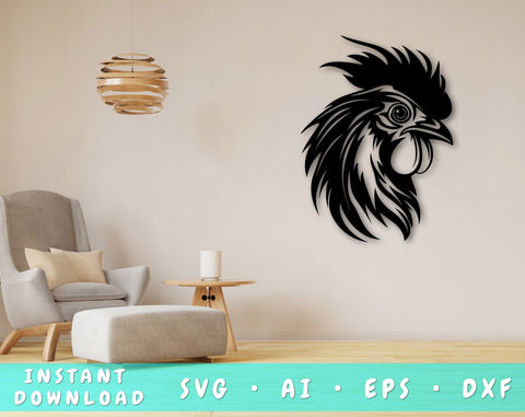 Rooster Laser SVG Cut File, Rooster Glowforge File, Rooster DXF, Rooster Wall Art SVG SVG HappyDesignStudio 