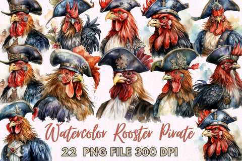 Rooster Pirate Watercolor Sublimation Sublimation Regulrcrative 
