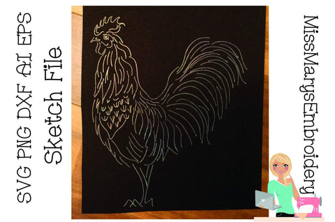 Rooster Sketch File | Foil Quill | Drawing Sketch DESIGN MissMarysEmbroidery 