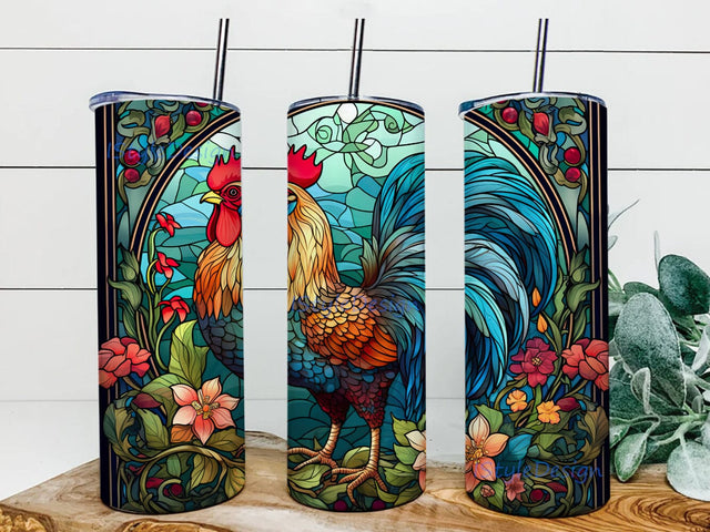 Rooster With Flowers 20oz Skinny Tumbler Png, Cute Rooster Flowers Tumbler, Chicken Flower Png, Rooster Chicken Flowers, Floral Tumbler Wrap, Farm Animals Tumbler Sublimation iStyleDesign 