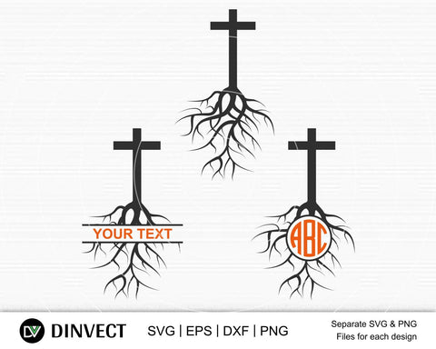 Roots SVG, Roots Monogram Svg, Church Sunday Monogram, Chrisitan Cross with Tree Roots SVG, Roots Logo Svg, Iron On Decals, Cricut cut files SVG Dinvect 