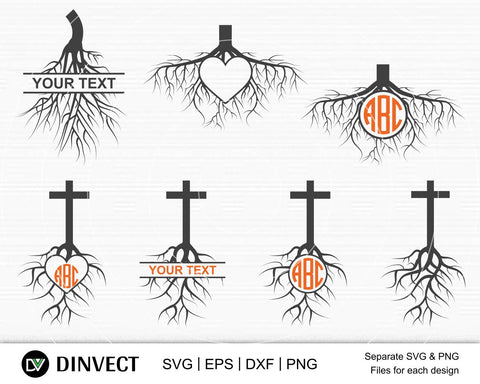 Roots SVG, Roots Monogram Svg, Church Sunday Monogram, Chrisitan Cross with Tree Roots SVG, Roots Logo Svg, Iron On Decals, Cricut cut files SVG Dinvect 