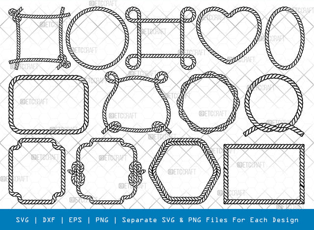 Rope Frame SVG Cut Files, Rope Silhouette, Rope Border Svg, Frame Svg, Rope Circle Svg, Rope Square Svg, Rope Heart Svg, Rope Rectangle Svg, Rope Frame Bundle, SVG ETC Craft 