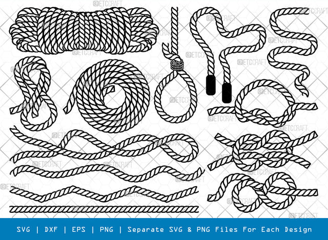 Rope SVG Cut Files, Rope Silhouette, Nautical Knot Svg, Rope Knot Svg, Ocean Rope Svg, Rope Overlays Svg, Lasso Rope Svg, Rope Bundle, SVG ETC Craft 