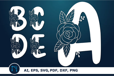 Rose Alphabet A-Z Bundle SVG, laser-cut SVG, paper cut SVG MD JOYNAL ABDIN 