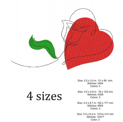 Rose and heart machine embroidery design, Valentine's Day embroidery , Love embroidery, 4 sizes. Embroidery/Applique DESIGNS ArtEMByNatalia 