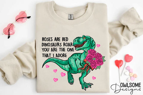 Rose Are Red Dinosaus Roar Valentine PNG Sublimation Owlsome.Designs 