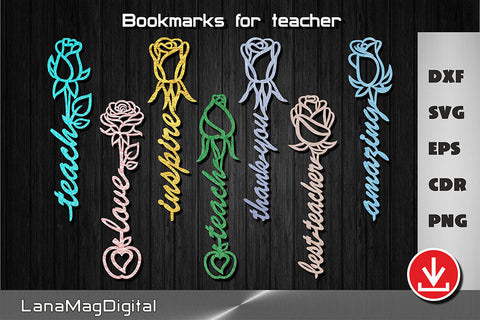 Rose Bookmark svg, Gift for Teacher svg, Back to school gift, Laser cut ready svg SVG LanaMagDigital 