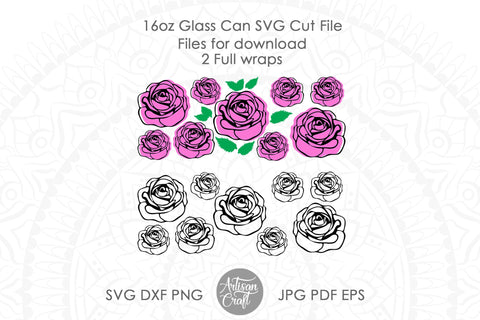 Rose Can Glass SVG with rose outline SVG Artisan Craft SVG 