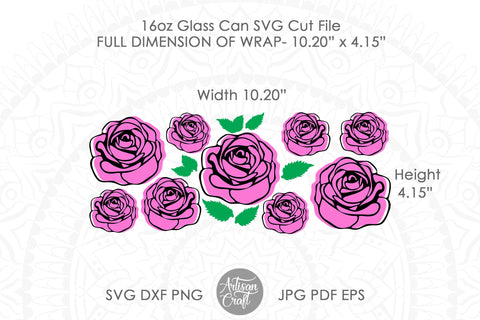 Rose Can Glass SVG with rose outline SVG Artisan Craft SVG 