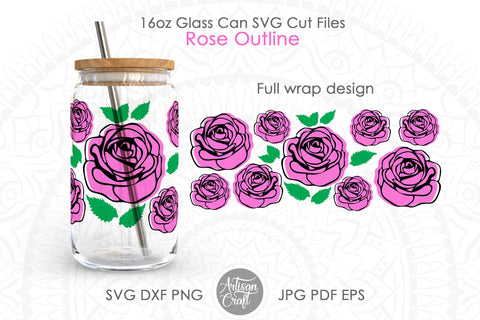 Rose Can Glass SVG with rose outline SVG Artisan Craft SVG 